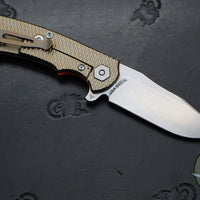 Hinderer Project X- Clip Point Edge- Stonewash Bronze Finished Titanium And Orange G-10- Stonewash S45VN Blade