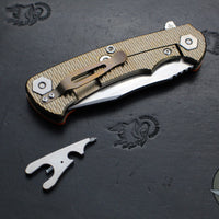 Hinderer Project X- Clip Point Edge- Stonewash Bronze Finished Titanium And Orange G-10- Stonewash S45VN Blade