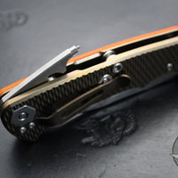 Hinderer Project X- Clip Point Edge- Stonewash Bronze Finished Titanium And Orange G-10- Stonewash S45VN Blade