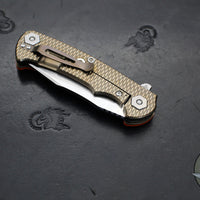 Hinderer Project X- Clip Point Edge- Stonewash Bronze Finished Titanium And Orange G-10- Stonewash S45VN Blade