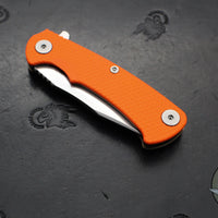 Hinderer Project X- Clip Point Edge- Stonewash Bronze Finished Titanium And Orange G-10- Stonewash S45VN Blade