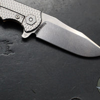 Hinderer Project X- Clip Point Edge- Stonewash Finished Titanium And Coyote G-10- Stonewash S45VN Blade