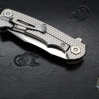 Hinderer Project X- Clip Point Edge- Stonewash Finished Titanium And Coyote G-10- Stonewash S45VN Blade