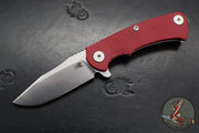 Hinderer Project X- Clip Point Edge- Stonewash Finished Titanium And Red G-10- Stonewash S45VN Blade