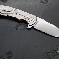 Hinderer Project X- Clip Point Edge- Stonewash Finished Titanium And Orange G-10- Stonewash S45VN Blade