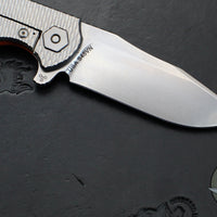 Hinderer Project X- Clip Point Edge- Stonewash Finished Titanium And Orange G-10- Stonewash S45VN Blade