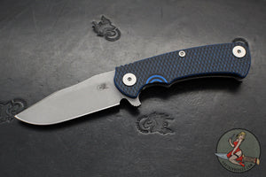 Hinderer Project X- Clip Point Edge- Working Finish Titanium And BlueBlack G-10- Working Finish S45VN Blade