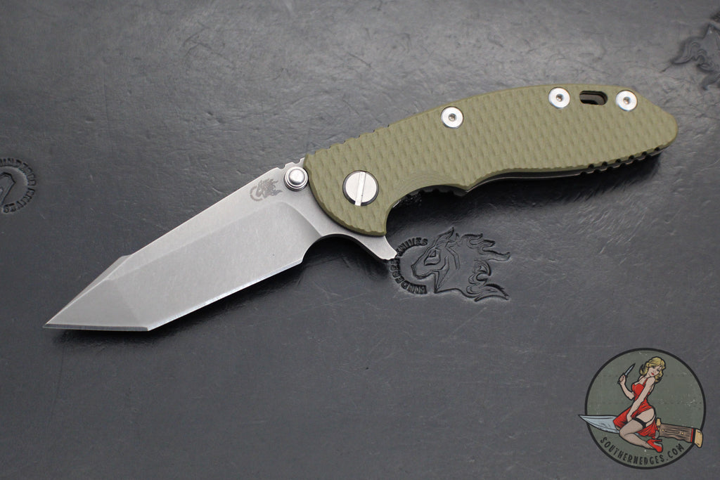 Hinderer XM-18 3.0"- Harpoon Tanto- Battle Bronze Titanium And OD Green G-10 Handle- Working  Finish S45VN Blade