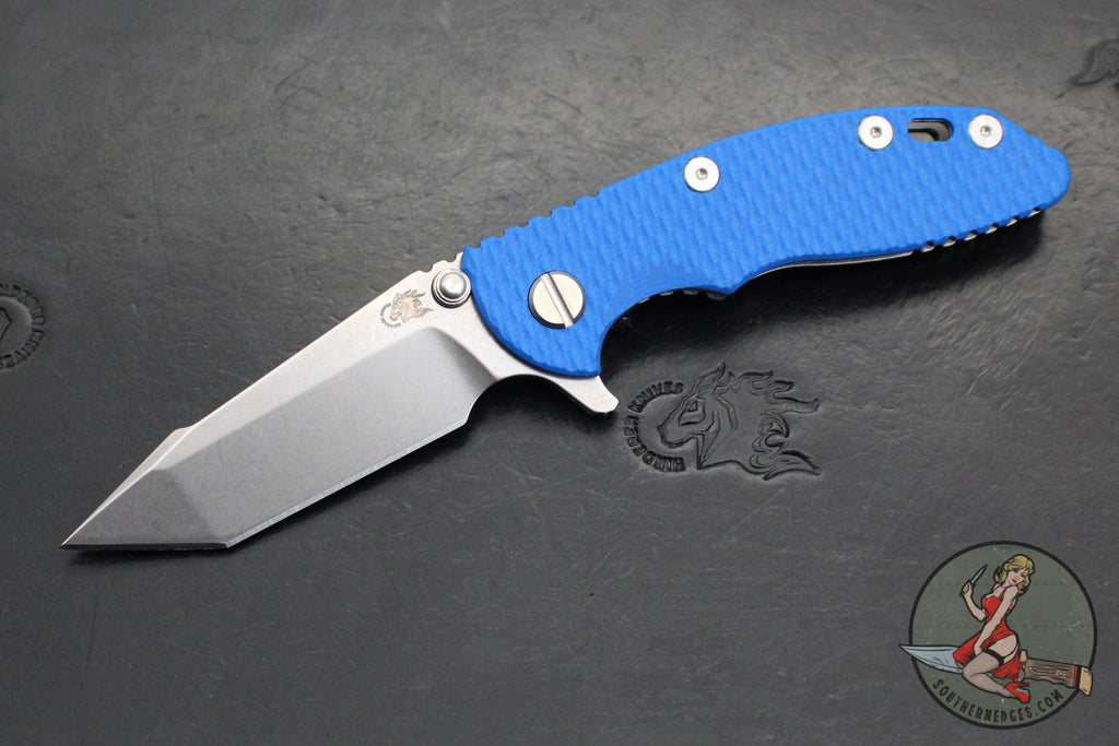 Hinderer XM-18 3.0"- Harpoon Tanto- Stonewash Titanium And Blue G-10 Handle- Stonewash Finished S45VN Blade