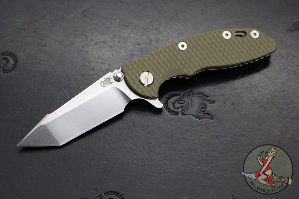 Hinderer XM-18 3.0"- Harpoon Tanto- Stonewash Titanium And OD Green G-10 Handle- Stonewash Finished S45VN Blade