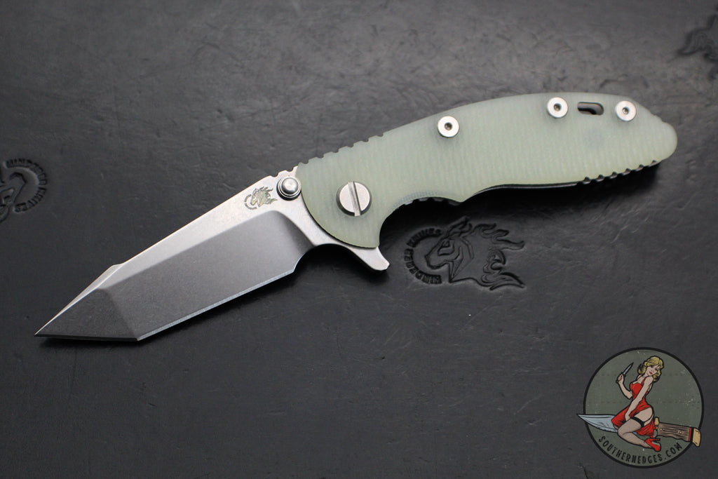 Hinderer XM-18 3.0"- Harpoon Tanto- Stonewash Titanium And Translucent Green G-10 Handle- Stonewash Finished S45VN Blade