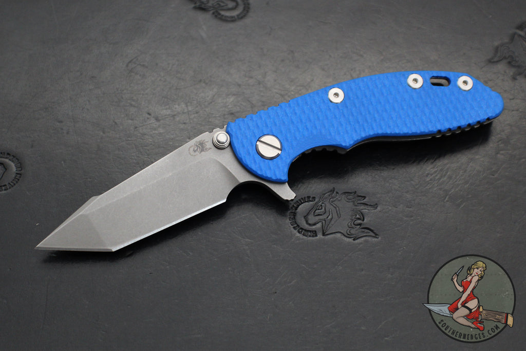 Hinderer XM-18 3.0"- Harpoon Tanto- Working Finish Titanium And Blue G-10 Handle- Working  Finish S45VN Blade