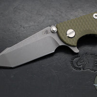 Hinderer XM-18 3.0"- Harpoon Tanto- Working Finish Titanium And OD Green G-10 Handle- Working  Finish S45VN Blade