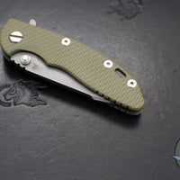 Hinderer XM-18 3.0"- Harpoon Tanto- Working Finish Titanium And OD Green G-10 Handle- Working  Finish S45VN Blade