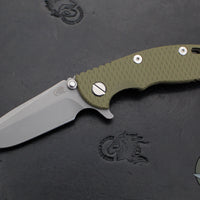 Hinderer XM-18 3.0"- Spanto Edge- Battle Bronze Finished Ti And OD Green G-10- Working Finish Blade