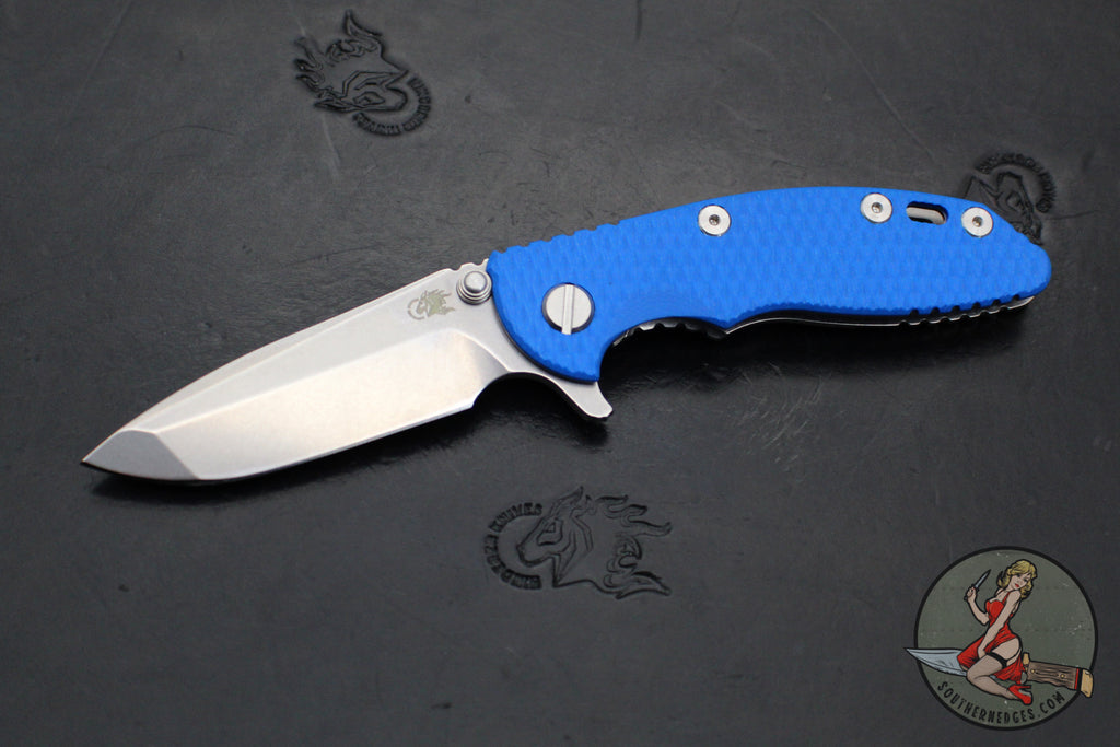 Hinderer XM-18 3.0"- Spanto Edge- Stonewash Finished Ti And Blue G-10- Stonewash Blade