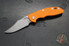 Hinderer XM-18 3.5"- NON FLIPPER- Bowie Edge- Battle Blue Titanium And Orange G-10 Handle- Working Finish Blade