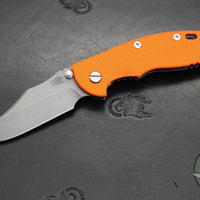 Hinderer XM-18 3.5"- NON FLIPPER- Bowie Edge- Battle Blue Titanium And Orange G-10 Handle- Working Finish Blade