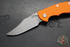 Hinderer XM-18 3.5"- NON FLIPPER- Bowie Edge- Battle Blue Titanium And Orange G-10 Handle- Working Finish Blade