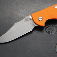 Hinderer XM-18 3.5"- NON FLIPPER- Bowie Edge- Battle Blue Titanium And Orange G-10 Handle- Working Finish Blade