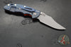 Hinderer XM-18 3.5"- NON FLIPPER- Bowie Edge- Battle Blue Titanium And Orange G-10 Handle- Working Finish Blade