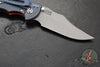 Hinderer XM-18 3.5"- NON FLIPPER- Bowie Edge- Battle Blue Titanium And Orange G-10 Handle- Working Finish Blade