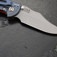 Hinderer XM-18 3.5"- NON FLIPPER- Bowie Edge- Battle Blue Titanium And Orange G-10 Handle- Working Finish Blade