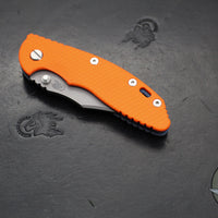 Hinderer XM-18 3.5"- NON FLIPPER- Bowie Edge- Battle Blue Titanium And Orange G-10 Handle- Working Finish Blade