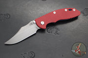 Hinderer XM-18 3.5"- NON FLIPPER- Bowie Edge- Battle Blue Titanium And Red G-10 Handle- Working Finish Blade