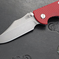 Hinderer XM-18 3.5"- NON FLIPPER- Bowie Edge- Battle Blue Titanium And Red G-10 Handle- Working Finish Blade