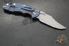 Hinderer XM-18 3.5"- NON FLIPPER- Bowie Edge- Battle Blue Titanium And Red G-10 Handle- Working Finish Blade