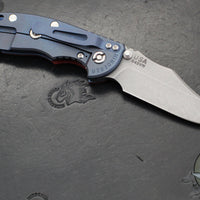 Hinderer XM-18 3.5"- NON FLIPPER- Bowie Edge- Battle Blue Titanium And Red G-10 Handle- Working Finish Blade