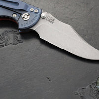 Hinderer XM-18 3.5"- NON FLIPPER- Bowie Edge- Battle Blue Titanium And Red G-10 Handle- Working Finish Blade