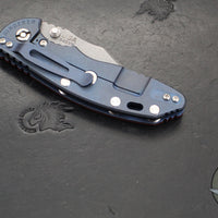 Hinderer XM-18 3.5"- NON FLIPPER- Bowie Edge- Battle Blue Titanium And Red G-10 Handle- Working Finish Blade