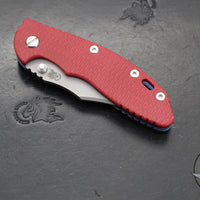 Hinderer XM-18 3.5"- NON FLIPPER- Bowie Edge- Battle Blue Titanium And Red G-10 Handle- Working Finish Blade