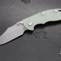 Hinderer XM-18 3.5"- NON FLIPPER- Bowie Edge- Battle Blue Titanium And Translucent Green G-10 Handle- Working Finish Blade