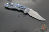 Hinderer XM-18 3.5"- NON FLIPPER- Bowie Edge- Battle Blue Titanium And Translucent Green G-10 Handle- Working Finish Blade