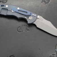 Hinderer XM-18 3.5"- NON FLIPPER- Bowie Edge- Battle Blue Titanium And Translucent Green G-10 Handle- Working Finish Blade