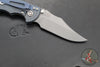 Hinderer XM-18 3.5"- NON FLIPPER- Bowie Edge- Battle Blue Titanium And Translucent Green G-10 Handle- Working Finish Blade