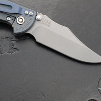 Hinderer XM-18 3.5"- NON FLIPPER- Bowie Edge- Battle Blue Titanium And Translucent Green G-10 Handle- Working Finish Blade