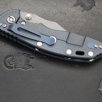 Hinderer XM-18 3.5"- NON FLIPPER- Bowie Edge- Battle Blue Titanium And Translucent Green G-10 Handle- Working Finish Blade