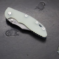 Hinderer XM-18 3.5"- NON FLIPPER- Bowie Edge- Battle Blue Titanium And Translucent Green G-10 Handle- Working Finish Blade