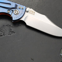 Hinderer XM-18 3.5"- NON FLIPPER- Bowie Edge- Stonewash Blue Ti And Orange G-10- Stonewash Finished S45VN Steel Blade