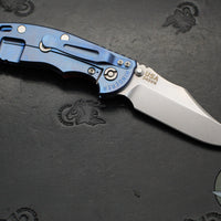 Hinderer XM-18 3.5"- NON FLIPPER- Bowie Edge- Stonewash Blue Ti And Red G-10- Stonewash Finished S45VN Steel Blade