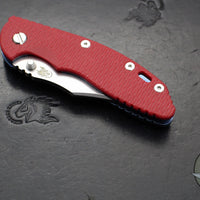 Hinderer XM-18 3.5"- NON FLIPPER- Bowie Edge- Stonewash Blue Ti And Red G-10- Stonewash Finished S45VN Steel Blade