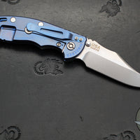 Hinderer XM-18 3.5"- NON FLIPPER- Bowie Edge- Stonewash Blue Ti And Translucent Green G-10- Stonewash Finished S45VN Steel Blade