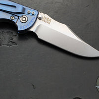 Hinderer XM-18 3.5"- NON FLIPPER- Bowie Edge- Stonewash Blue Ti And Translucent Green G-10- Stonewash Finished S45VN Steel Blade