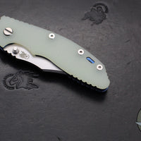 Hinderer XM-18 3.5"- NON FLIPPER- Bowie Edge- Stonewash Blue Ti And Translucent Green G-10- Stonewash Finished S45VN Steel Blade