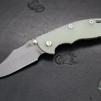 Hinderer XM-18 3.5"- NON FLIPPER- Bowie Edge- Working Finish Ti And Translucent Green G-10- Working Finish S45VN Steel Blade