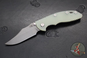 Hinderer XM-18 3.5"- NON FLIPPER- Bowie Edge- Working Finish Ti And Translucent Green G-10- Working Finish S45VN Steel Blade